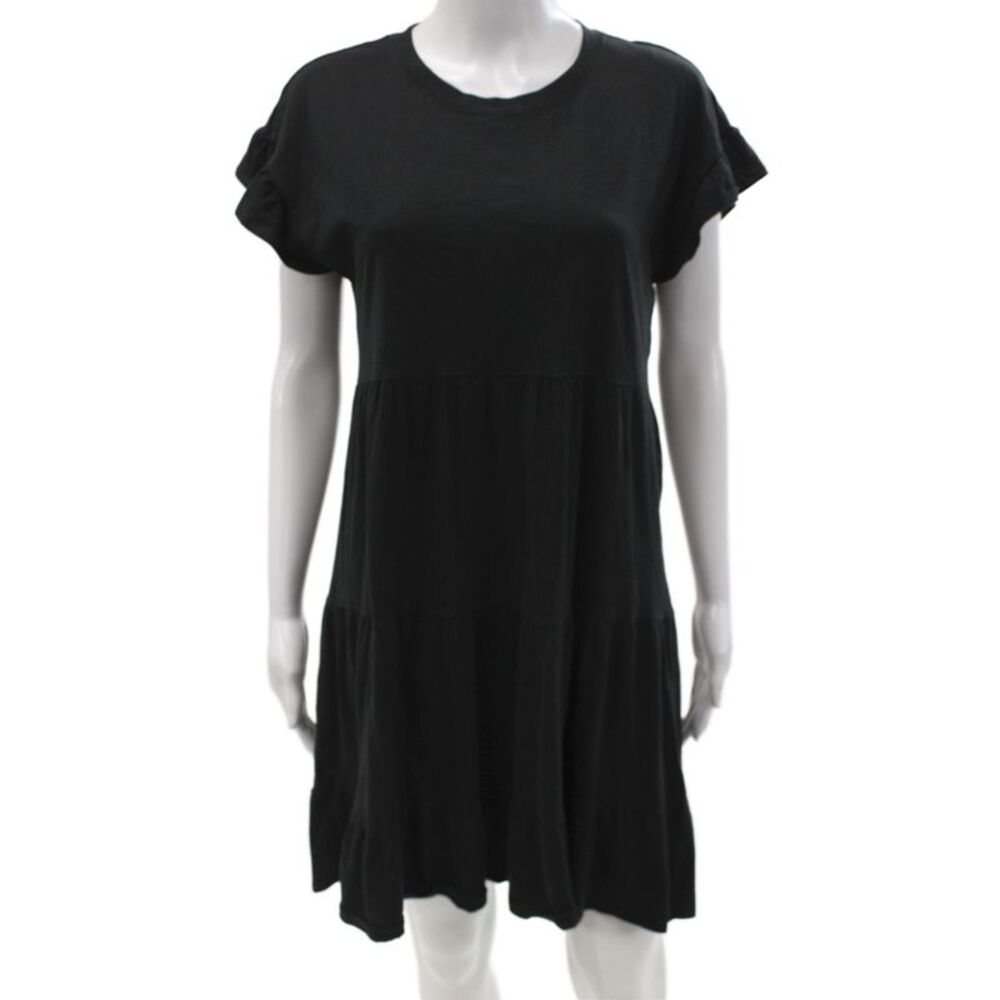 J Crew Womens Black Cotton T-Shirt Dress Crew Neck Short Sleeve Size M